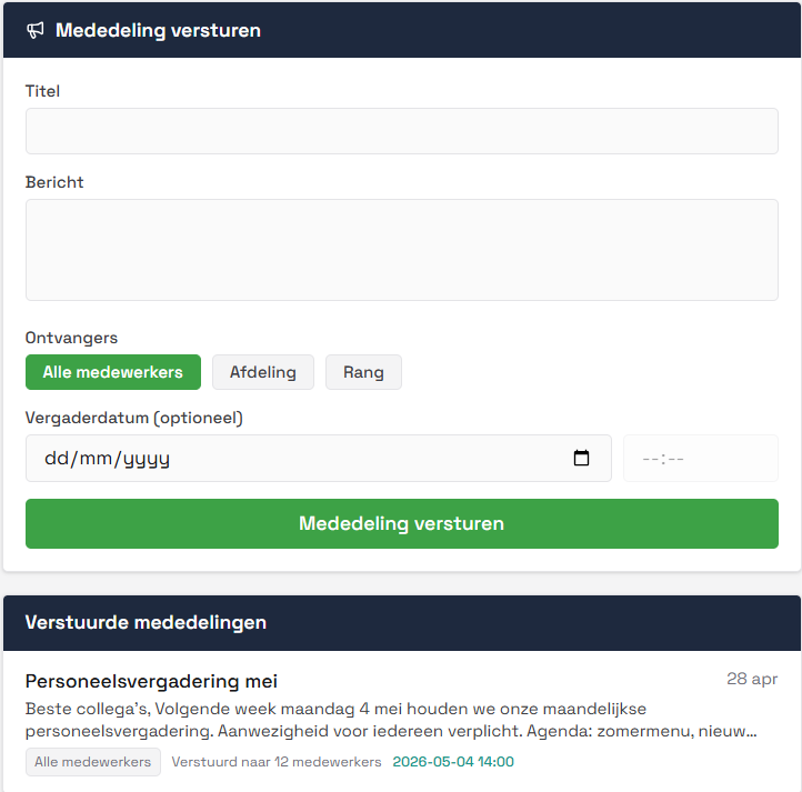 Mededelingen versturen